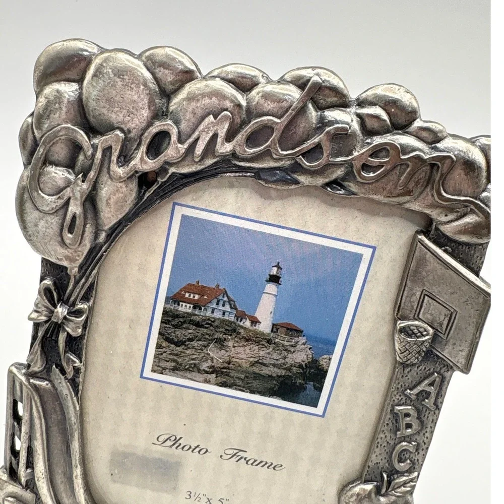 Perfect Grandson Photo Frame 3.5x5 Silver Pewter Style Sports School Vintage